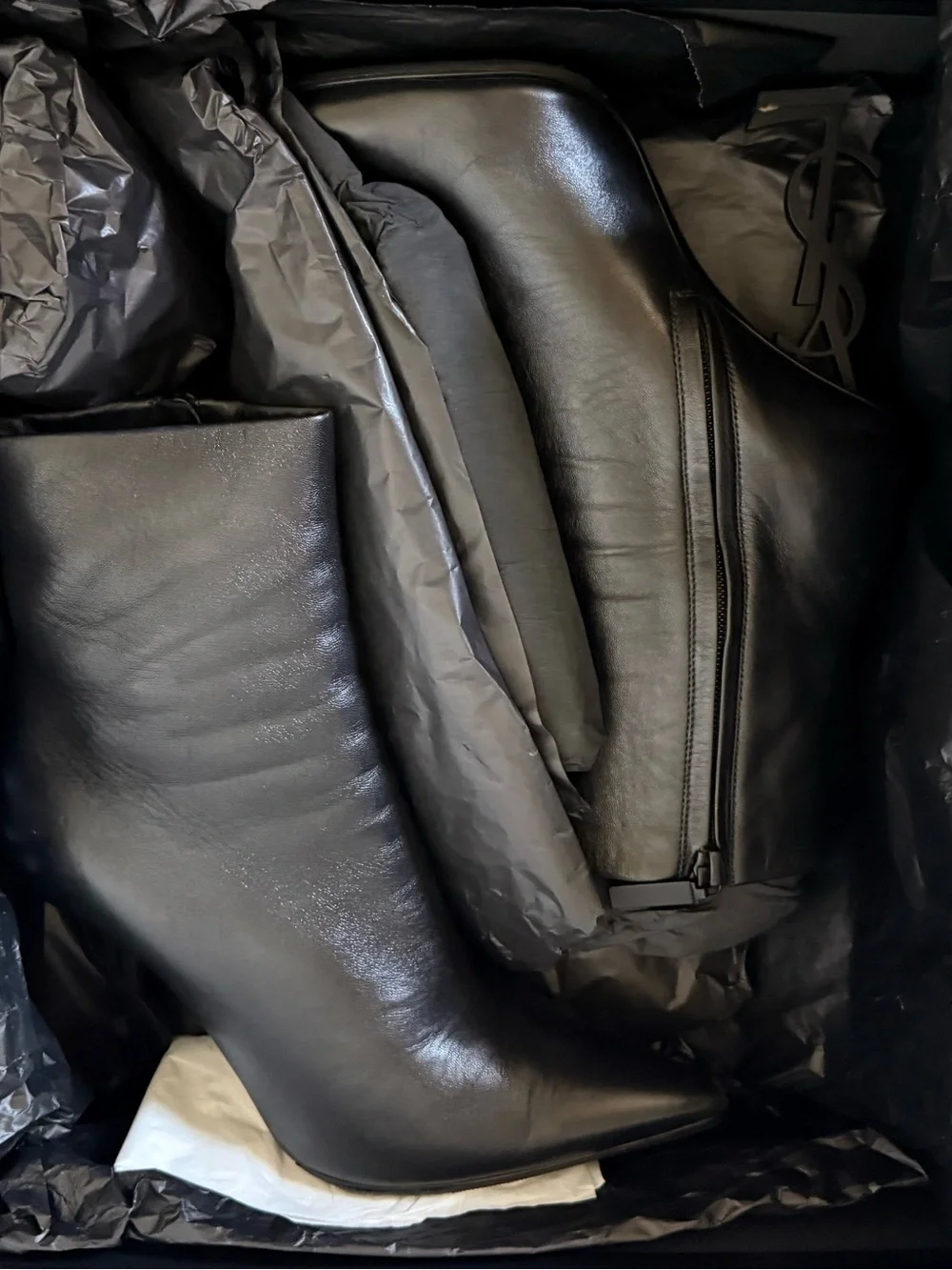 Saint Laurent Opyum 110 YSL Logo Heel Boots Black Leather 37.5 - Picture 6 of 13